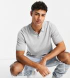 Asos Design Knit Polo Shirt In Gray Heather