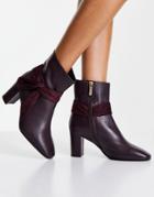 Karen Millen Heeled Boots With Bow Detail In Burgundy-black