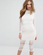 Missguided High Neck Structured Lace Midi Dress - White