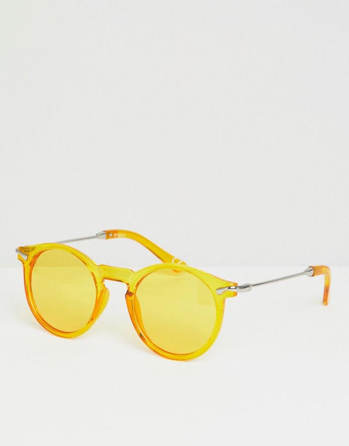 Asos Design Round Sunglasses In Crystal Yellow With Yellow Lens - Yellow