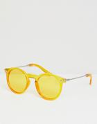 Asos Design Round Sunglasses In Crystal Yellow With Yellow Lens - Yellow