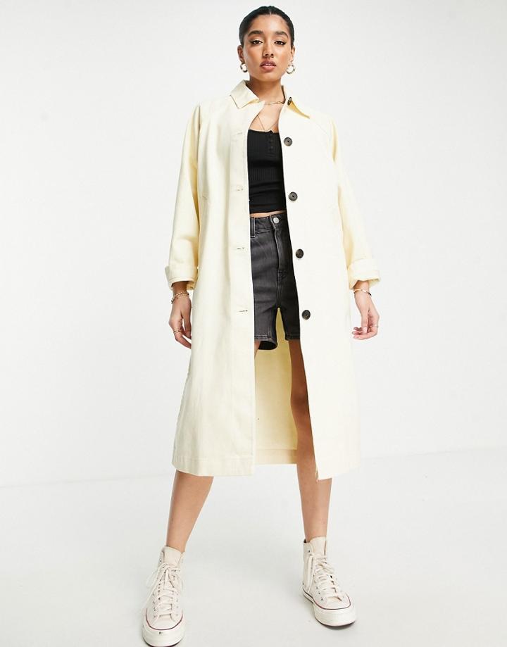 Monki Cotton Collared Coat In Pastel Yellow