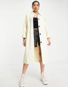 Monki Cotton Collared Coat In Pastel Yellow