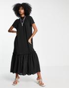 Topshop Tie Neck Maxi Dress With Peplum Hem In Black