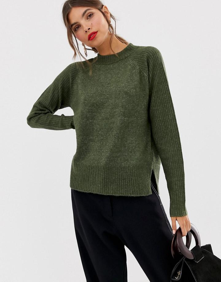 Y.a.s Wool Blend Crew Neck Sweater - Green