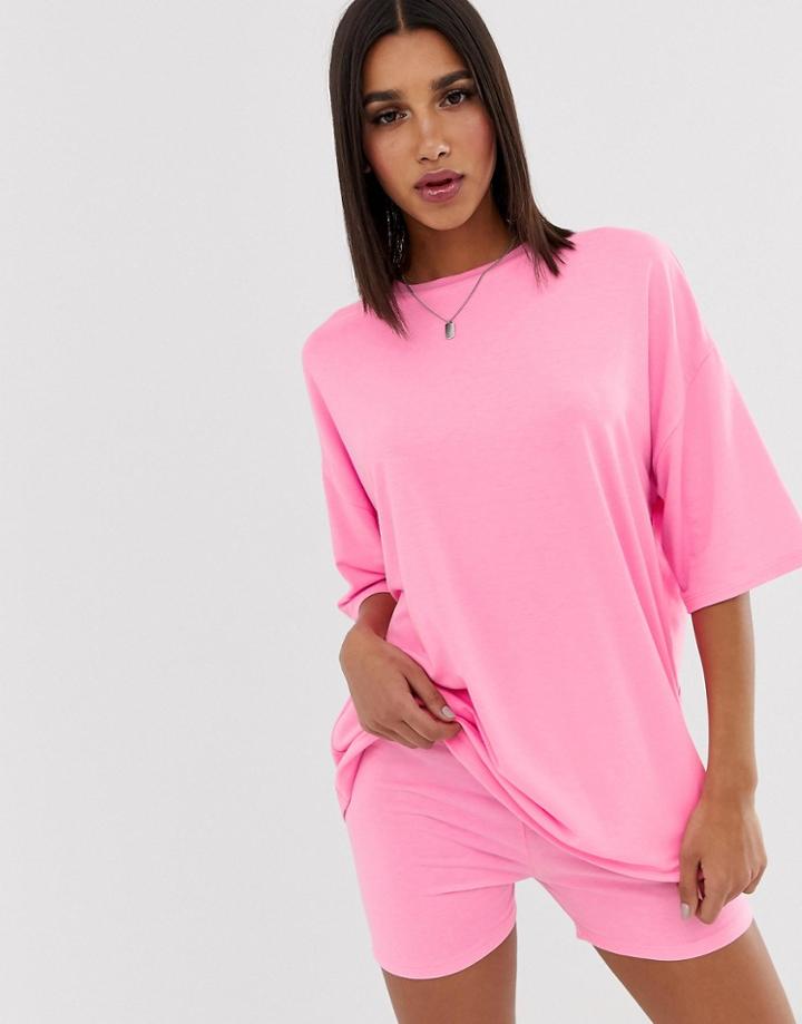 Asos Design Two-piece Super Oversized T-shirt With Wash In Pink - Pink