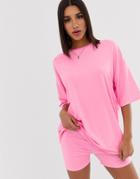 Asos Design Two-piece Super Oversized T-shirt With Wash In Pink - Pink
