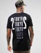 Asos Longline T-shirt With Tokyo Japanese Back Print - Black