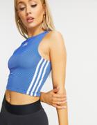 Adidas Training 3 Stripe Tank In Blue-blues