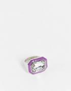 Topshop Statement Crystal Ring With Purple Stone In Silver