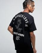 Asos Extreme Oversized T-shirt With Back Embroidery And Roll Sleeve - Black