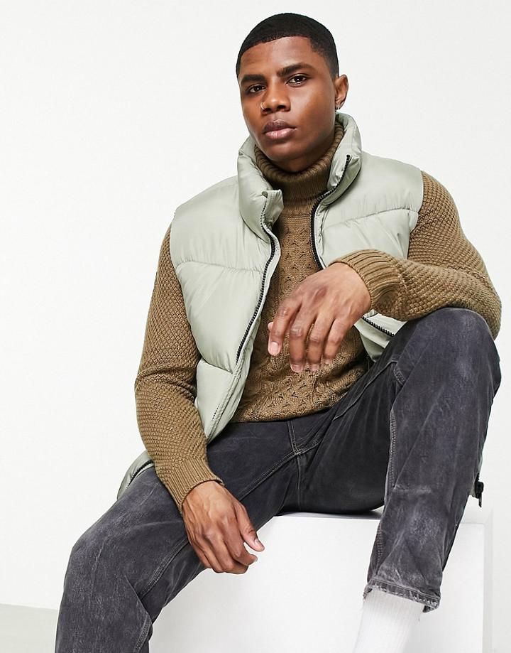 Topman Puffer Vest In Sage Green-blues