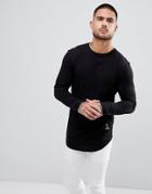 Religion Long Sleeve T-shirt With Curved Hem And Double Neck - Black