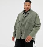 Asos Design Plus Utility Jacket In Khaki - Green