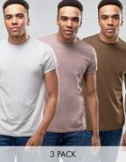 Asos T-shirt With Crew Neck And Roll Sleeve 3 Pack Save - Multi