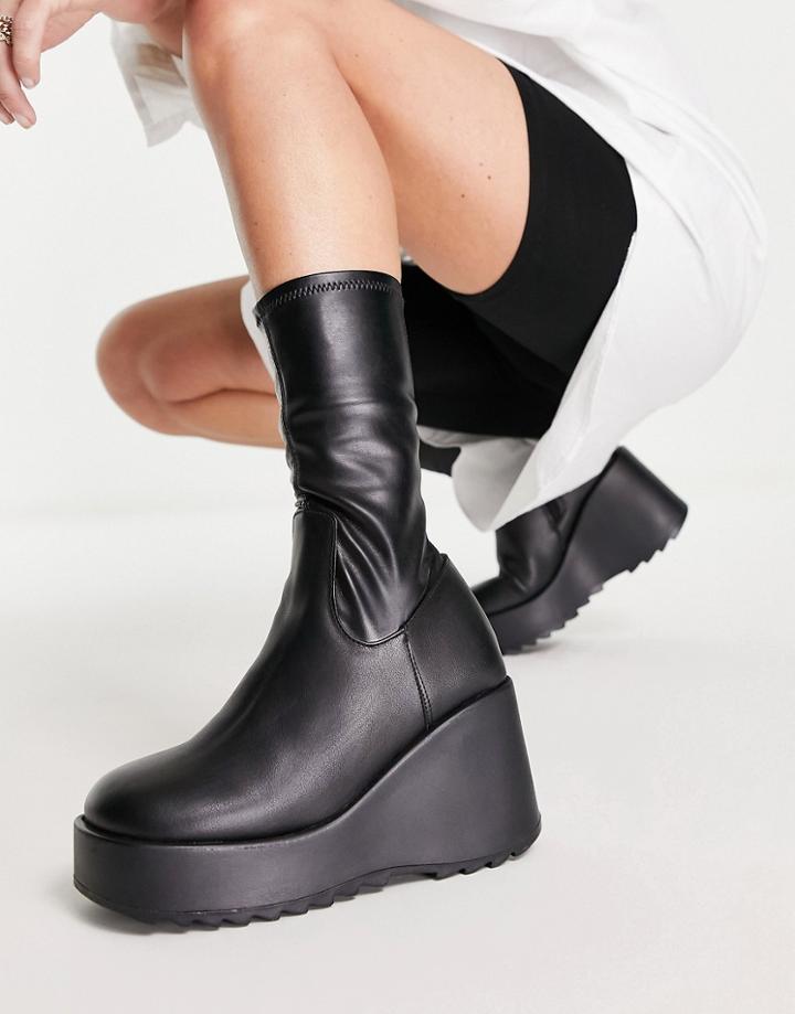 Steve Madden Proceed Wedge Boots In Black