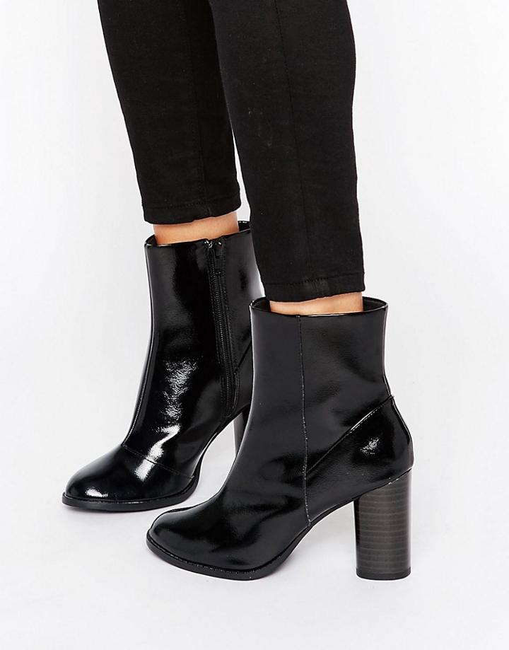 New Look High Ankle Patent Block Heeled Boot - Black