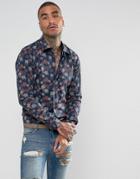 Devils Advocate Skinny Snowflake Print Shirt - Navy