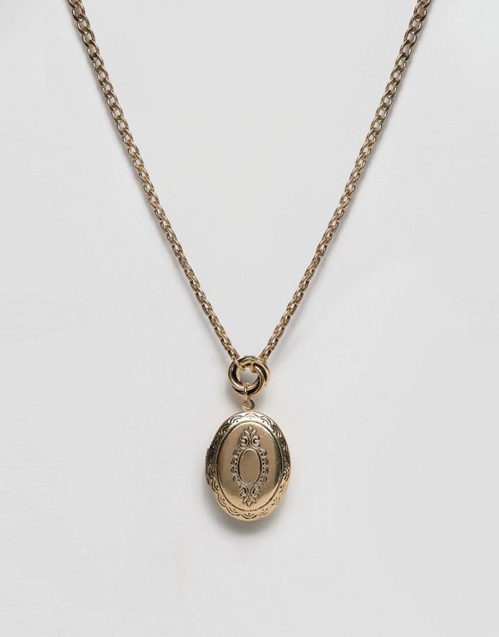 Asos Chain Locket Necklace - Antique Gold