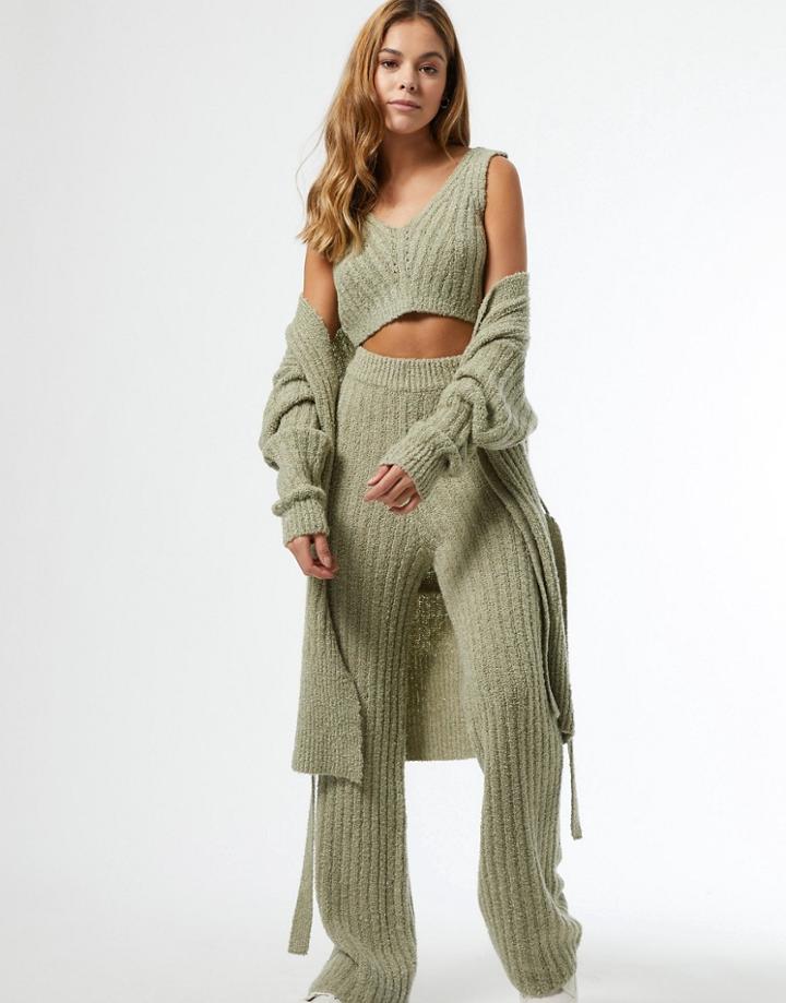 Miss Selfridge Knit Pants In Sage-green