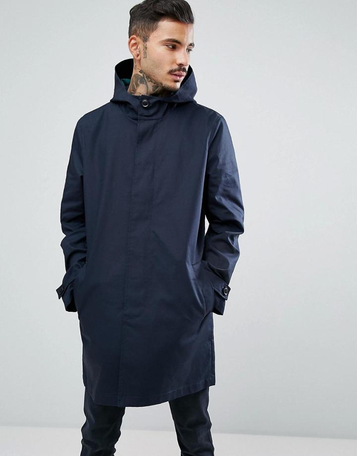 Farah Mortimer Longline Parka In Navy - Black