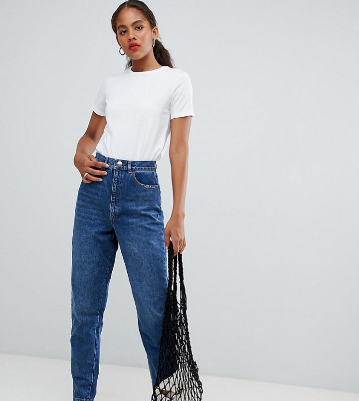 Asos Design Tall Balloon Leg Boyfriend Jeans In Dark Blue Wash - Blue