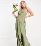 Tfnc Maternity Bridesmaid Pleated Maxi Dress In Dusky Green