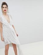Asos Design Mono Polka Dot Plunge Tulle High Low Mini Dress - Multi