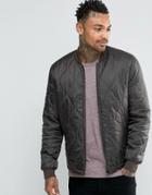 Asos Bomber Jacket In Quilted Ripstop In Khaki - Khaki