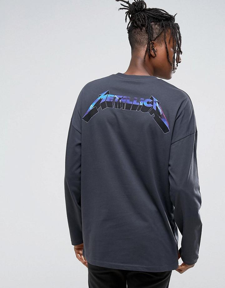 Asos Metallica Oversized Band Long Sleeve T-shirt With Back And Cuff Print - Gray