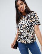 Asos Design T-shirt With Animal Placement Print - Multi