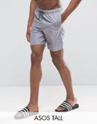 Asos Tall Swim Shorts In Gray In Mid Length - Gray