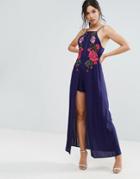 Club L Embroidery Detail Romper With Maxi Skirt - Navy
