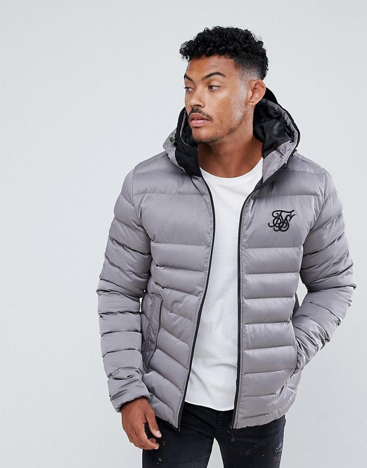 Siksilk Puffer Jacket With Hood In Gray - Gray