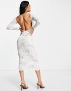 Fashionkilla Body-conscious Midi Dress In Newspaper Print-multi