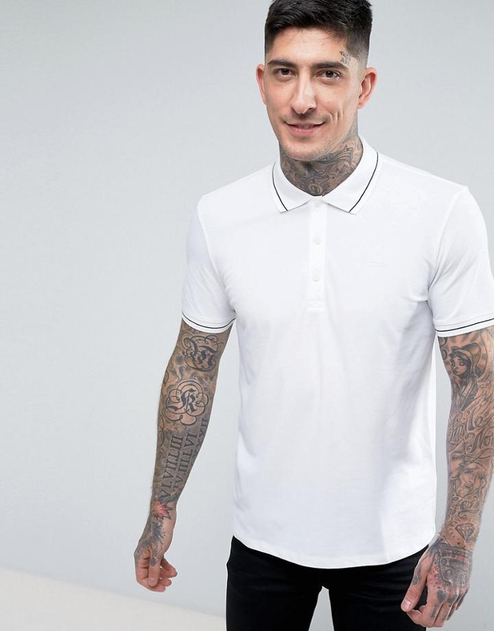Hugo By Hugo Boss Daymont Slim Fit Stretch Reverse Logo Tipped Polo Shirt - White