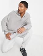 Asos Design Oversized Lightweight Half Zip Sweater In Light Gray