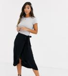 New Look Petite Wrap Midi Skirt In Black
