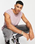 Brave Soul Raw Edge Sleeveless T-shirt Tank Top In Lavender-purple