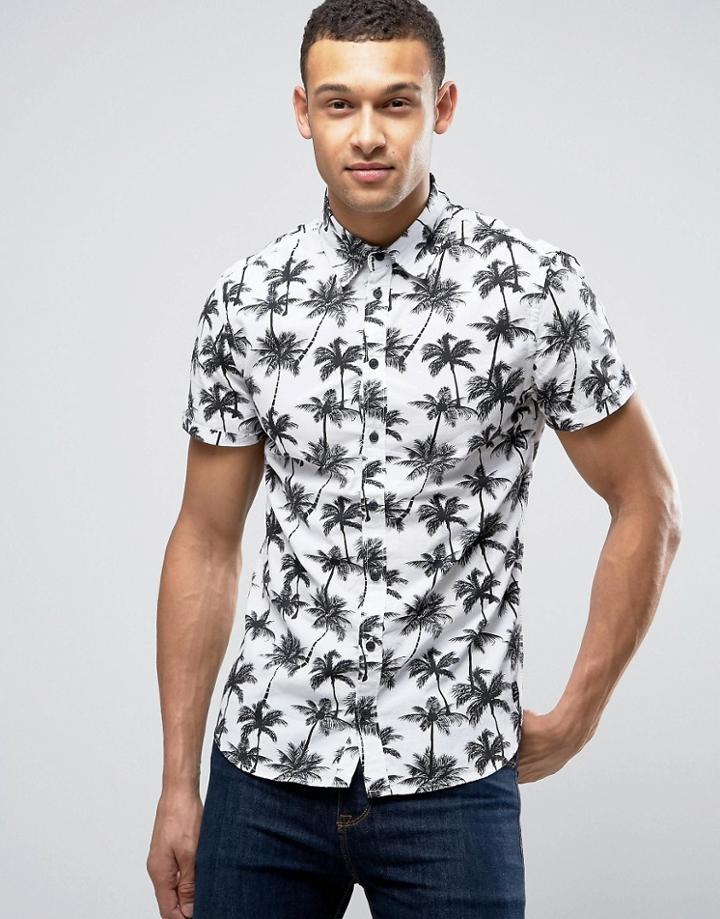 Blend Palm Print Shirt Short Sleeve - White
