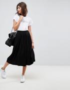 Asos Design Midi Skirt With Box Pleats - Black