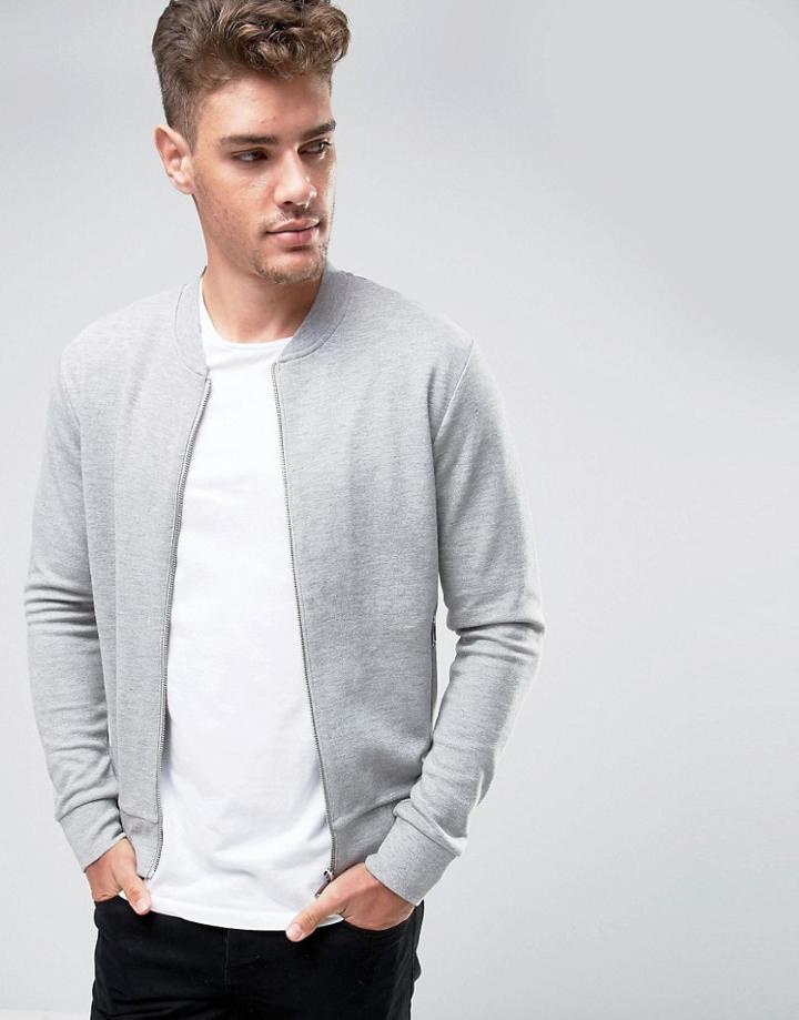 Jack & Jones Premium Slim Zip Sweat Bomber - Gray