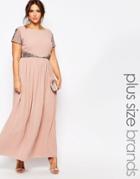 Lovedrobe Cap Sleeve Maxi Dress With Embellished Waist Detail - Pink