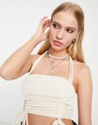 Emory Park Ruched Side Crop Top In Cream-white