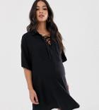 Asos Design Maternity Chuck On Mini Shirt Dress With Lace Up-black