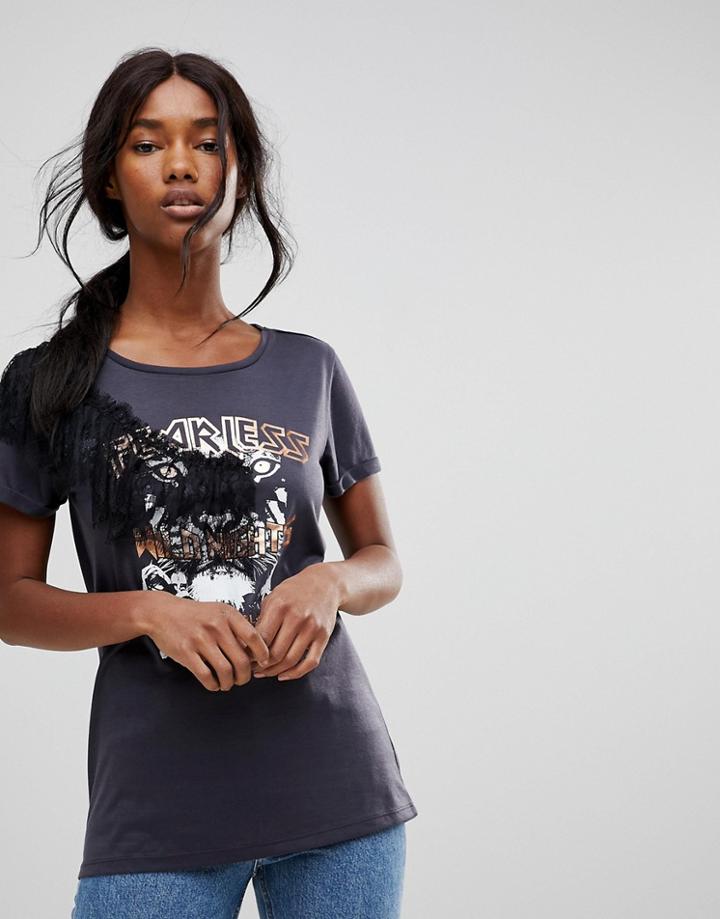 Sugar Dust Freedom T-shirt With Lace Detail - Gray