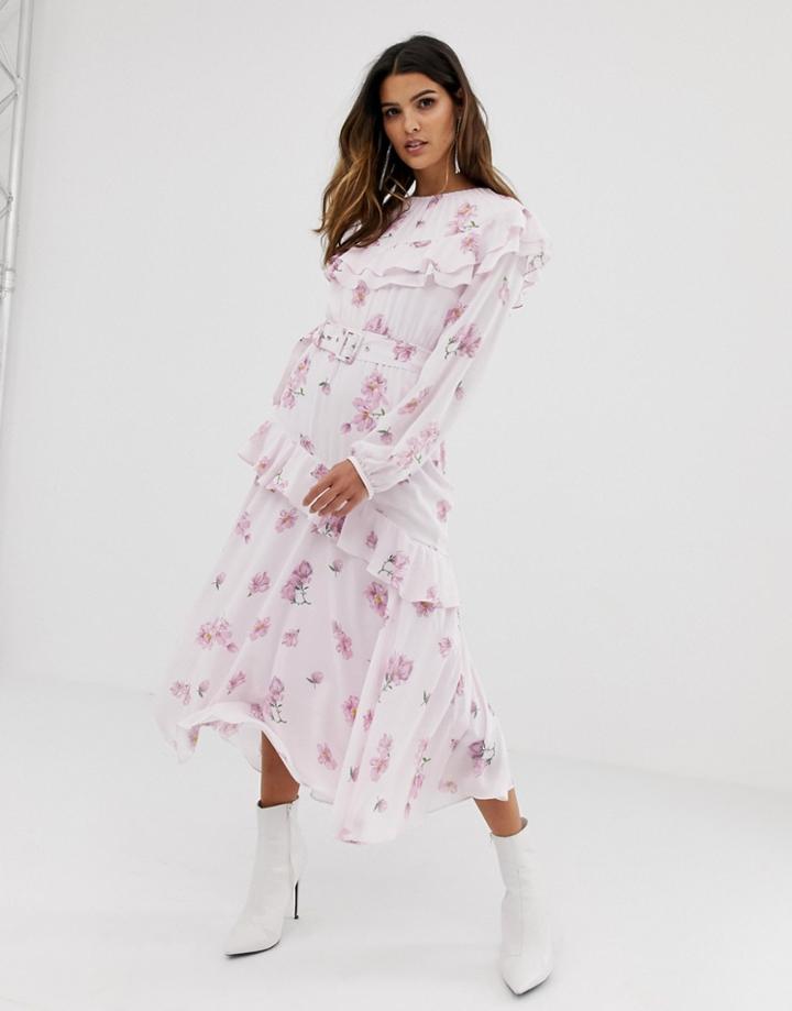 Miss Sixty Floral Printed Tier Detail Dress - Pink