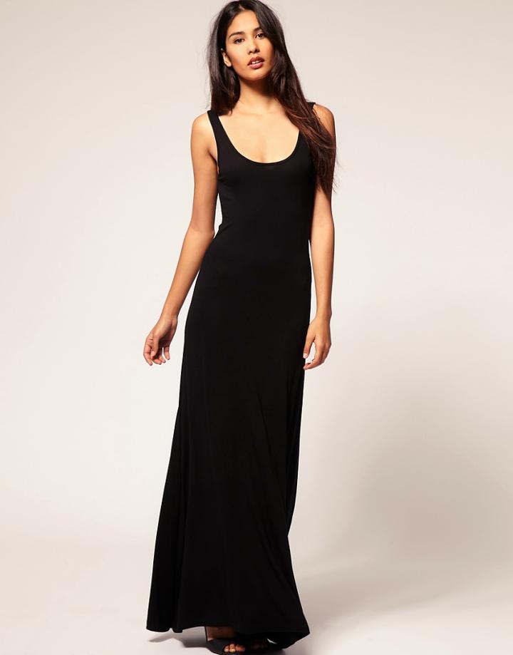 Supertrash Jersey Maxi Dress With Deep V Back - Black