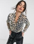 Asos Design Long Sleeve Soft Shirt In Mixed Animal Scarf Print-multi