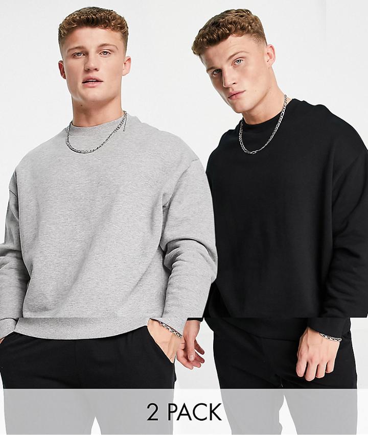 Asos Design Organic Blend Oversized Sweatshirt 2 Pack Black/gray Heather-multi